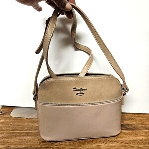 David Jones Paris 2-Tone Sand/Camel Semi-lacquered Crossbody Satchel Bag